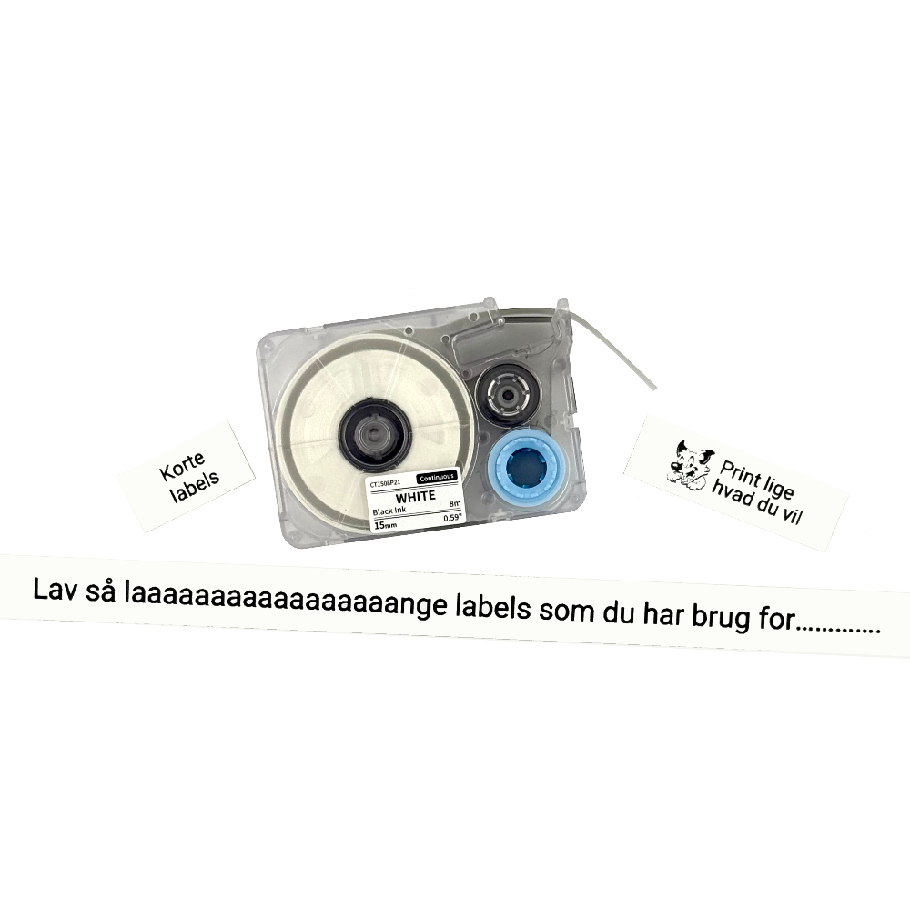 Labeltape sort på hvid 15mm x 8m