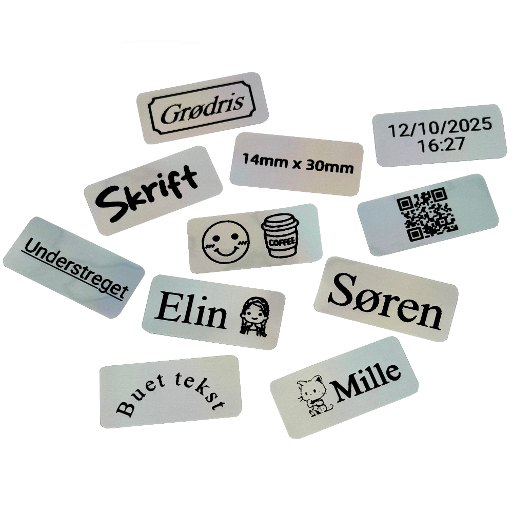 Labeltape sort på lasersølv 14mm x 30mm