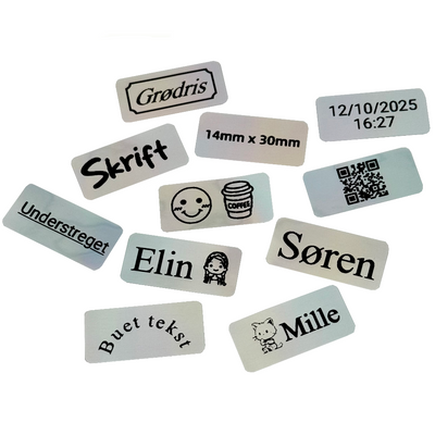 Labeltape sort på lasersølv 14mm x 30mm