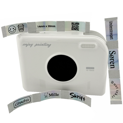 Labeltape sort på lasersølv 14mm x 30mm